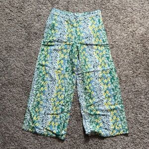 LOFT Floral Wide-Leg Pants in Green and Yellow